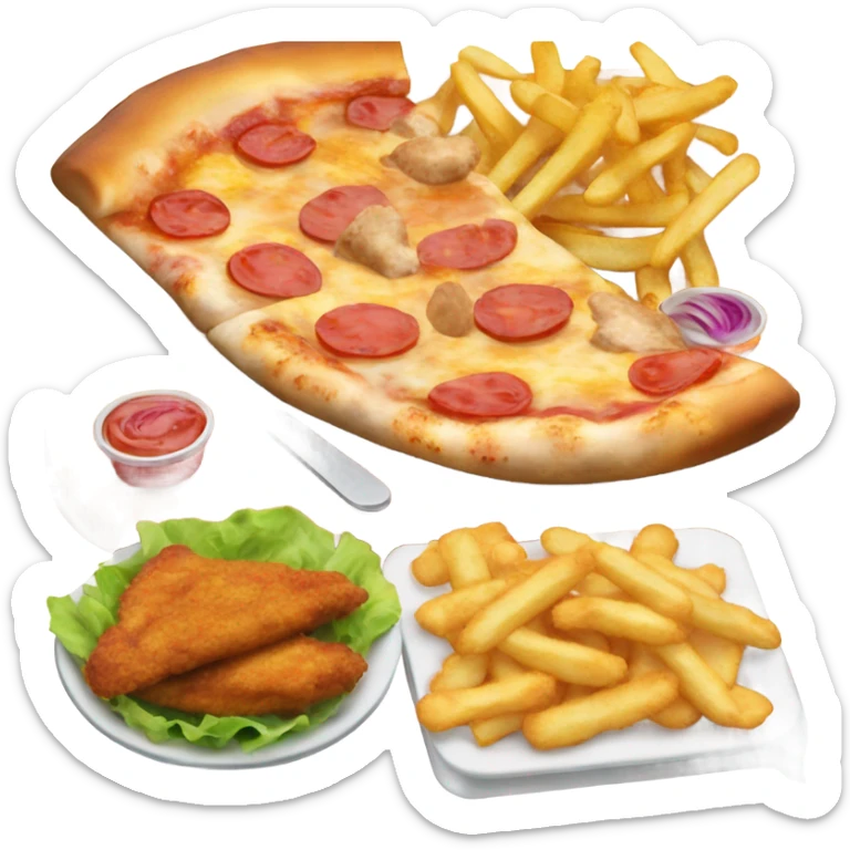 pizza and chips and fries and some chicken nuggets and some chicken wings and a salad for lunch  sticker