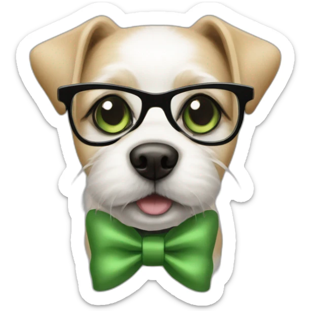 medium-bege-and-white-dog-with-green-eyes-and-black-glasses-and-green-bow sticker