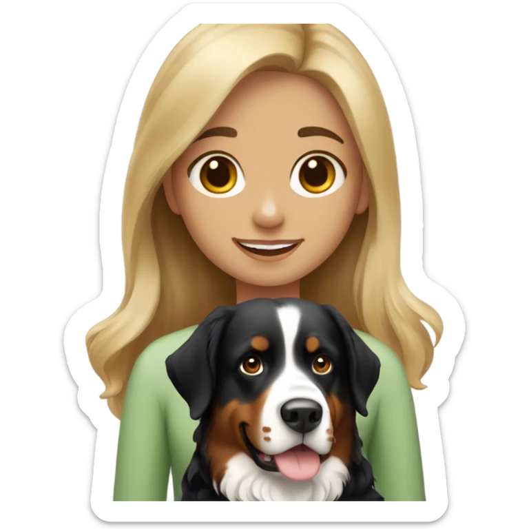 Girl with brown and blonde hair with a Bernese mountain dog sticker