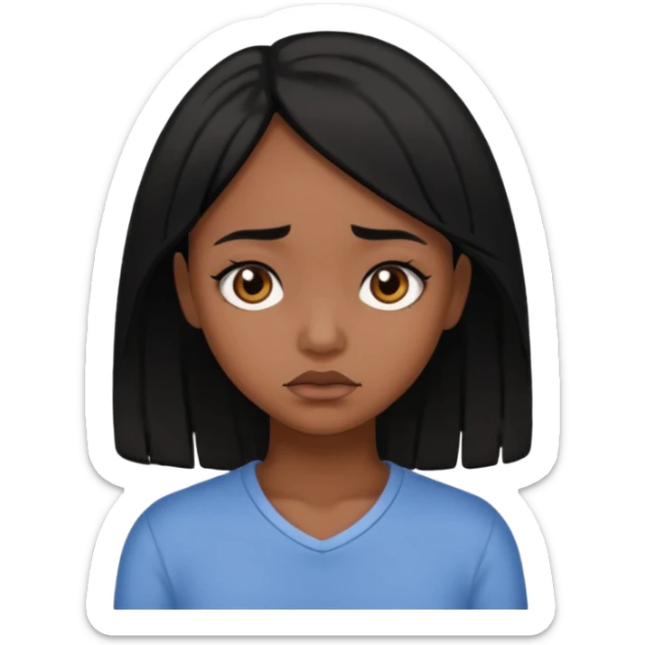 pretty brown girl with black hair who is sad sticker