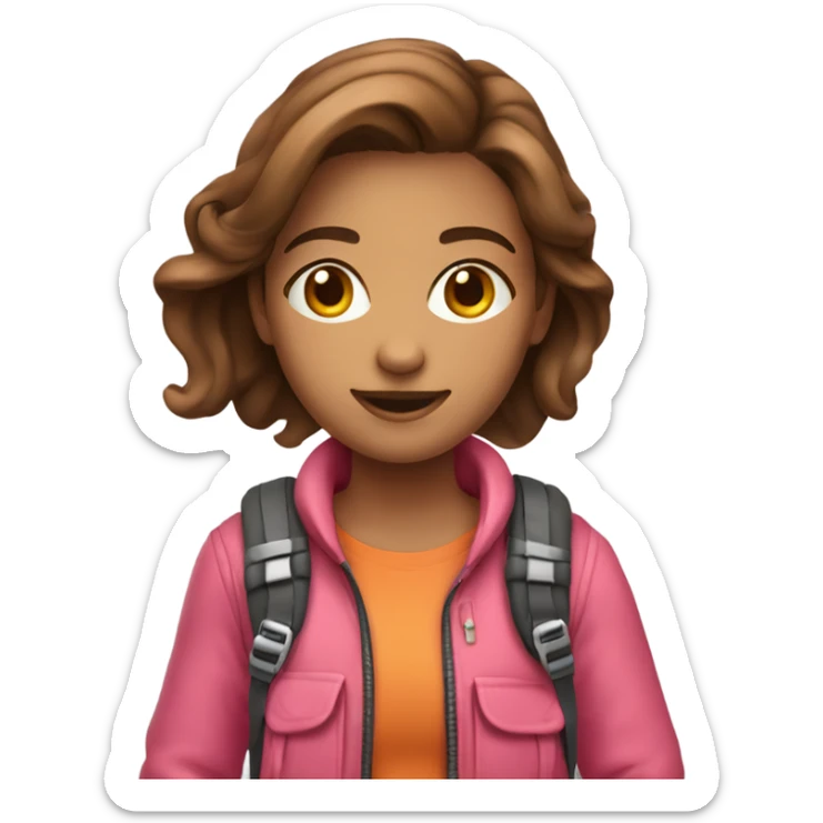 girl with proplp backpack and pink srtit and ornge pants and brown hair sticker