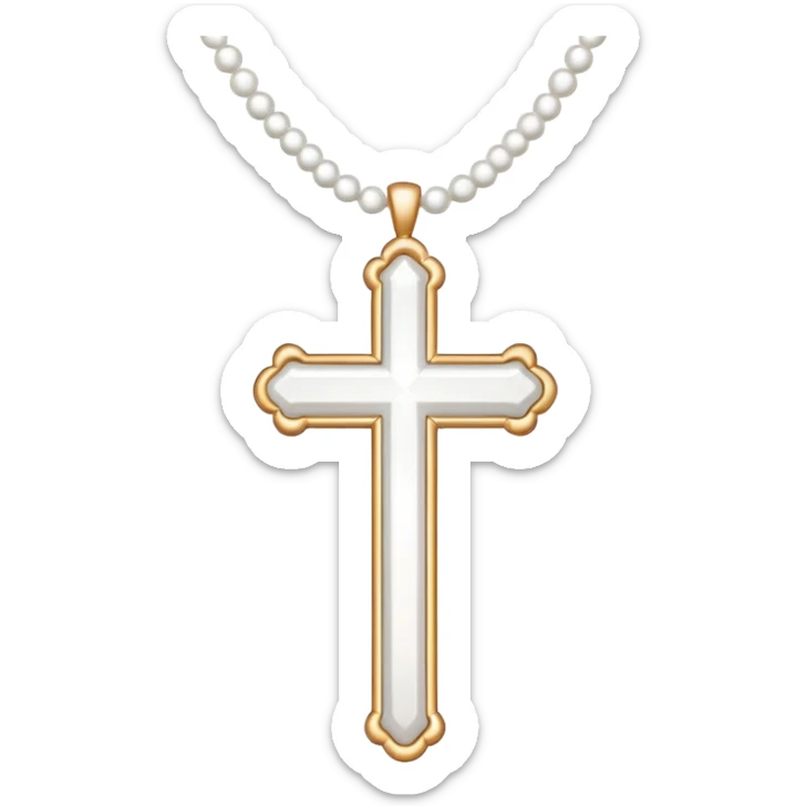Elegant emoji icon of a white cross made of white beads, glossy surface, and white bead chain subtle shadows, pure white palette sticker