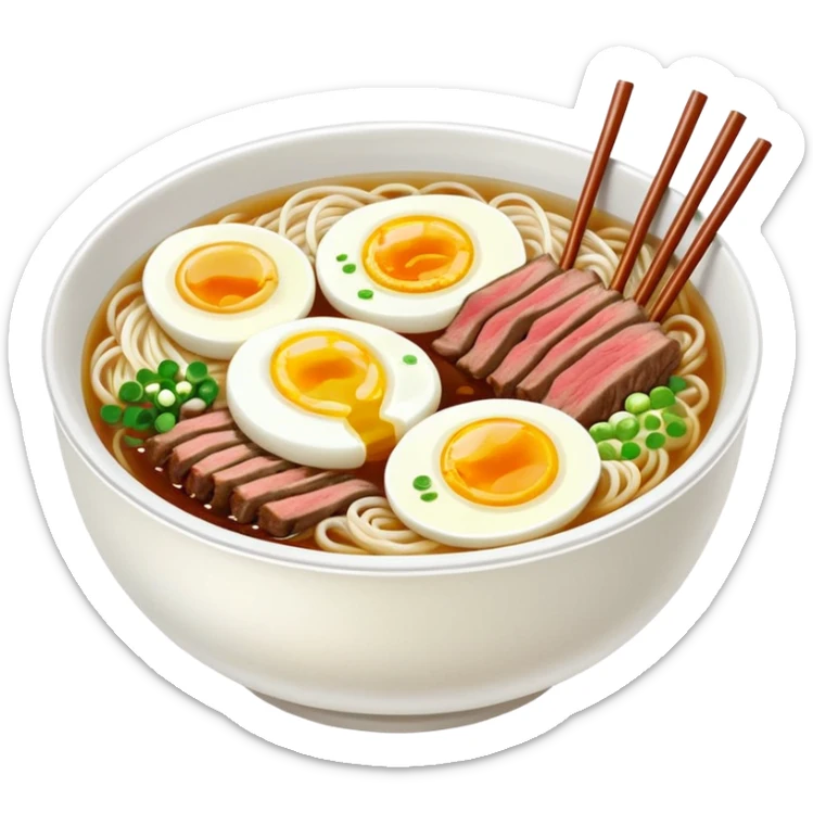 Korean cold noodles naengmyeon in a bowl with clear broth, one slice of egg and one slice of beef on top sticker
