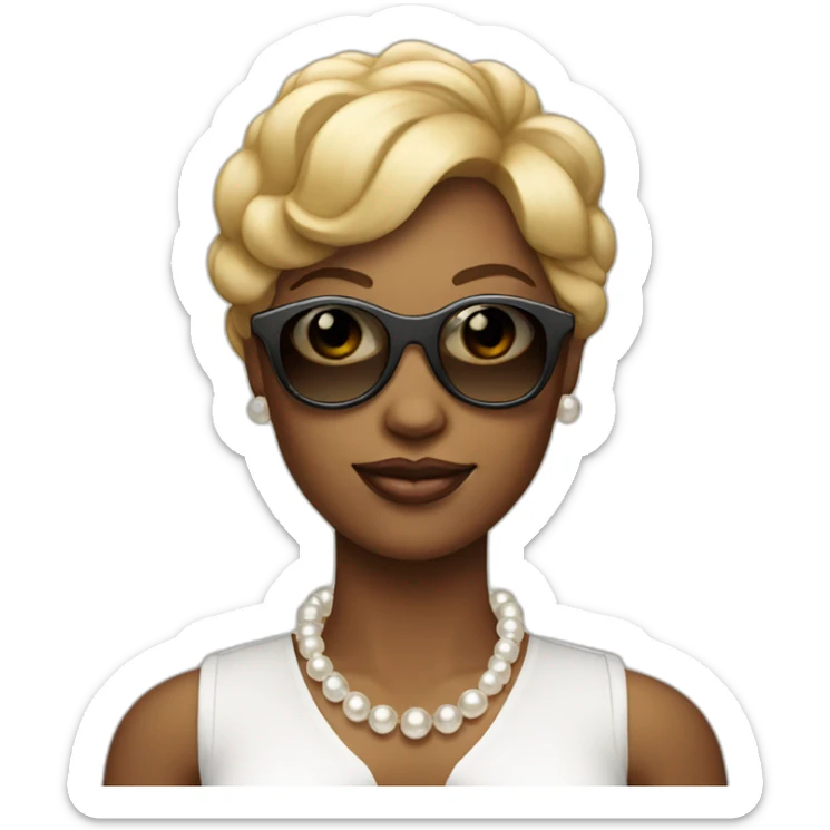 colored woman with blonde short hair and sun glasses with a pearl necklace on sticker