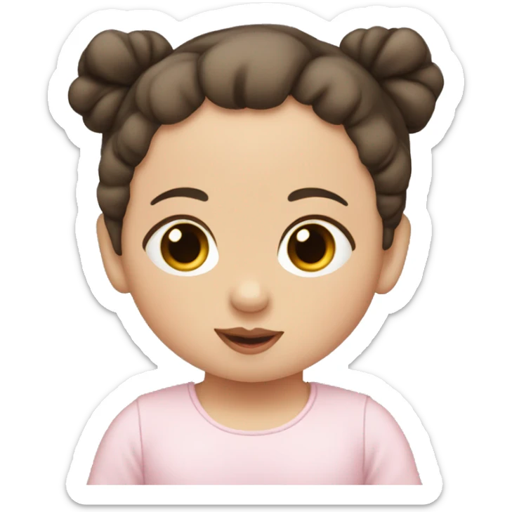 White little brown-eyed baby with dark hair, two pigtails, plump lips sticker