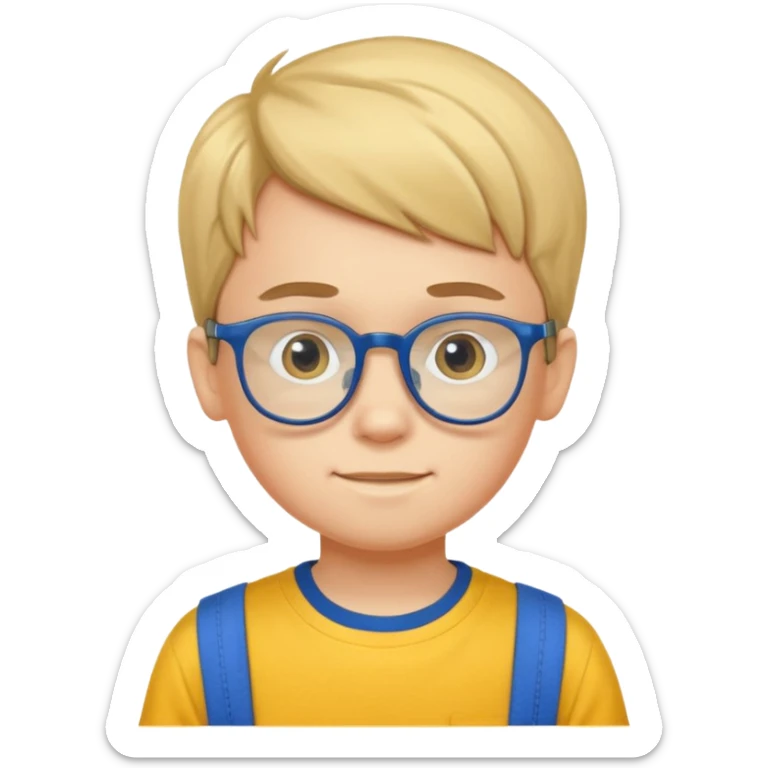10 years old boy with glass and yellow T shirt and blue trousers sticker