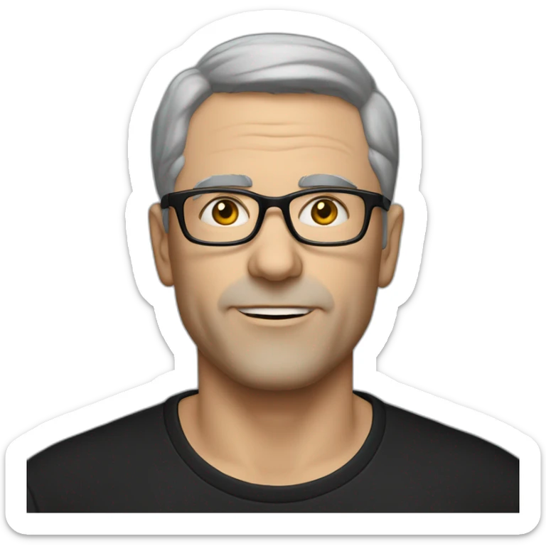 middle-aged-thin-white-man, black-short-hair-&-glasses,-wearing-black-t-shirt, facing right sticker