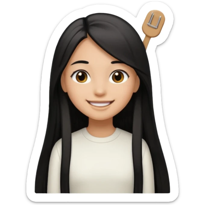 A girl in white with black long straight hair with hairclip and light brown skin sticker