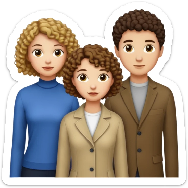 Throuple with two women with curly short hair, man with short brown hair, one woman taller than the others sticker