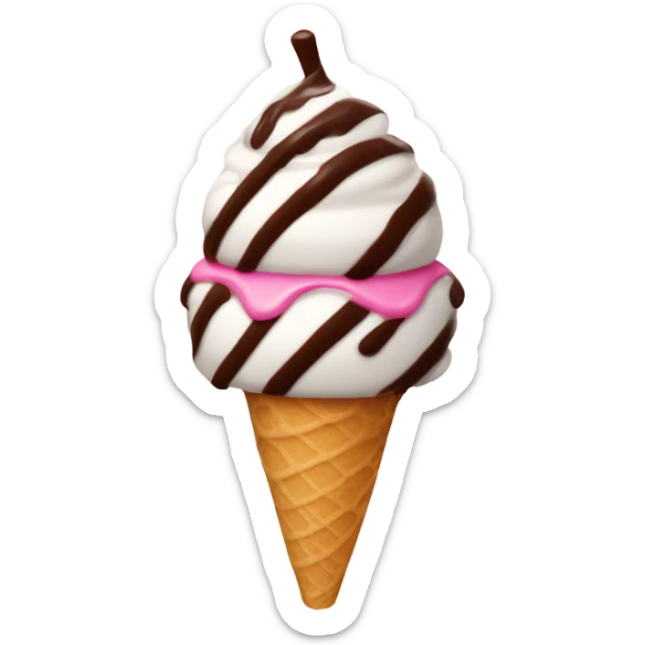 icecream with chocolate drizzle and a pink stripped straw right in the middle of it sticker