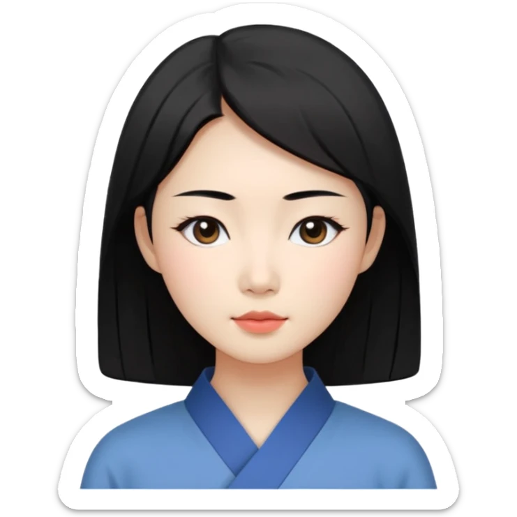 Korean woman, East Asian features,
female human avatar,
front face icon style,
large head, minimal neck,
neutral expression, calm mood,
simple black hair,
flat illustration style,
clean background sticker