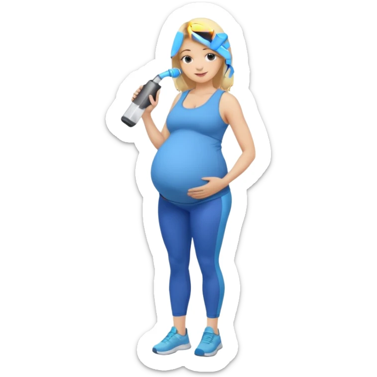 Woman blonde hair tank top blue leggings pregnant belly holding a pump bigger hips sticker