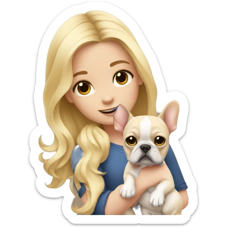 Cute blond girl holding a french bulldog sticker