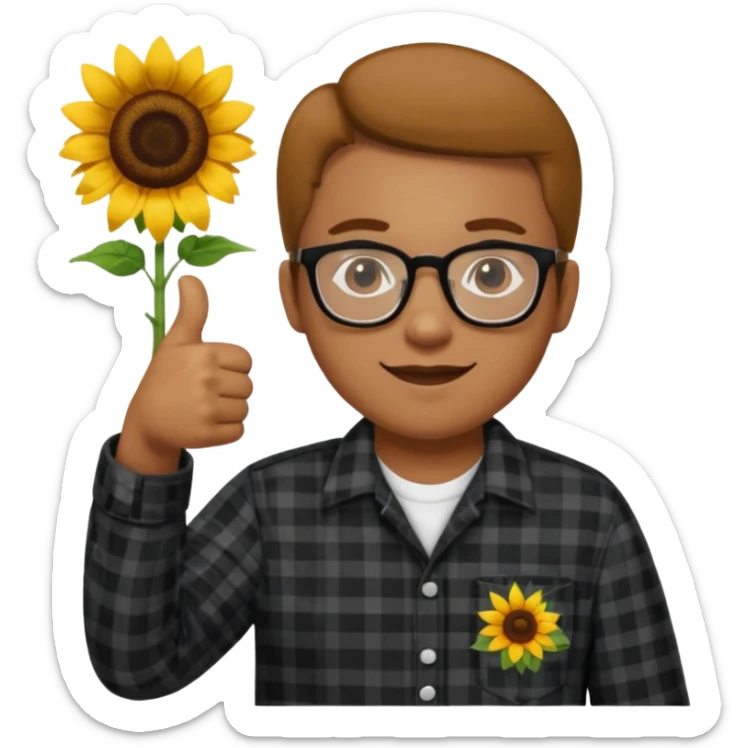 Make my biology teacher shes light brown, wears glasses, fat, all black flannel and sunflower shirt under and make her give 1 thumbs up sticker