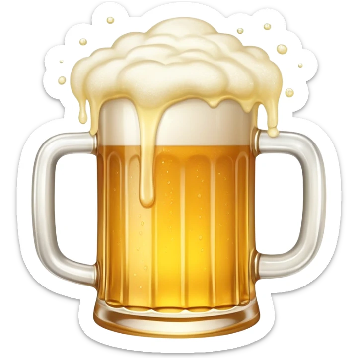 A frothy mug of golden beer with foam overflowing at the top sticker