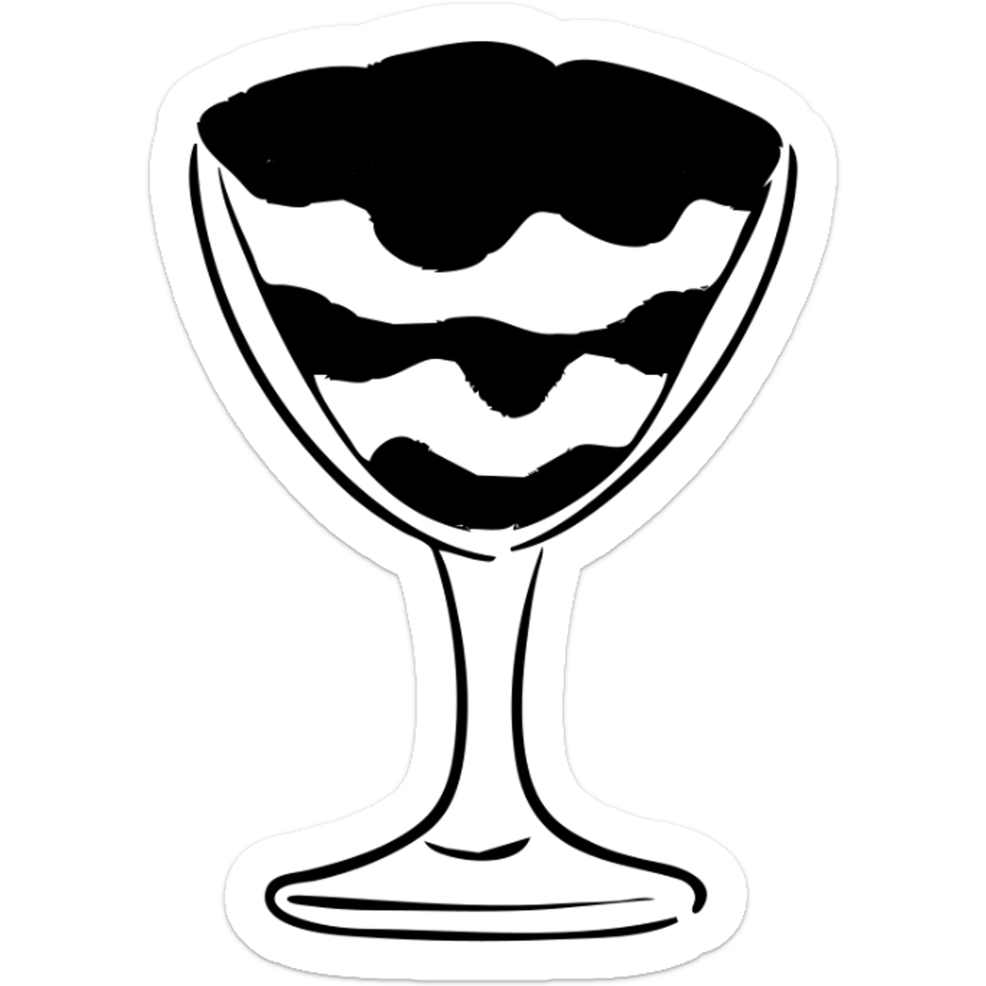 Tiramisu dessert in a glass dish with layers and cocoa powder on top sticker