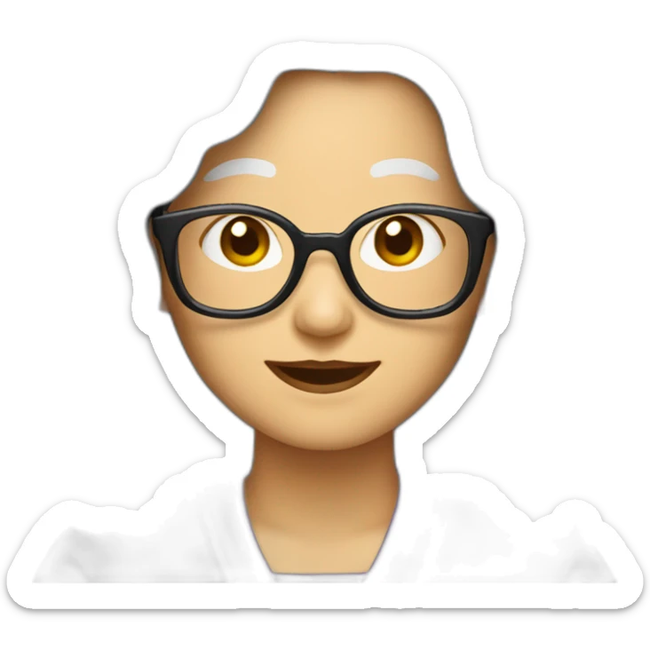 Chinese senior lady has long wavy hair wear glasses show appreciation sticker