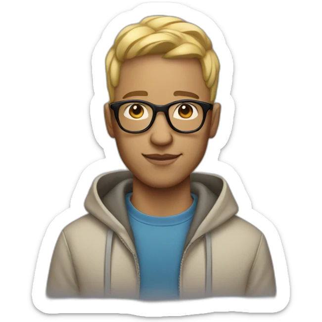 Man with light skin classic haircut and gay hoodie and glasses sticker