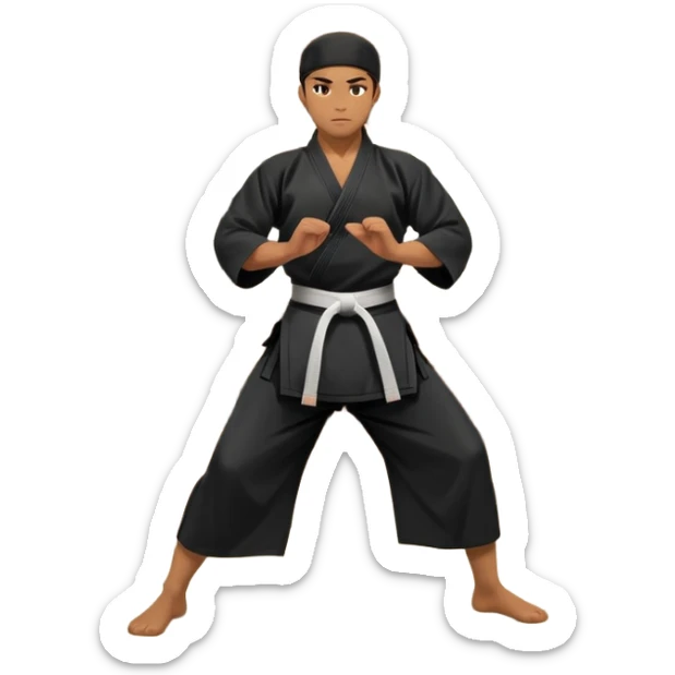 An icon depicting a martial artist in a black gi performing an Aikido technique in a dojo. The background showcases wooden floors, traditional dojo decor, and soft lighting that creates a peaceful yet focused atmosphere. The Aikido practitioner demonstrates fluid movement and precision.  sticker