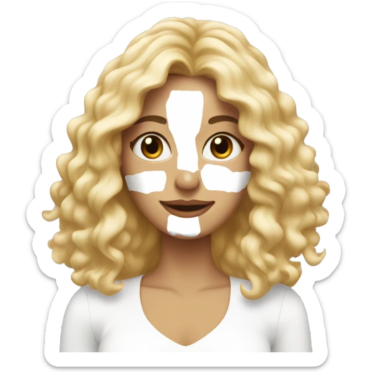 A woman with long curled blonde hair with white skincare cream on her face  sticker