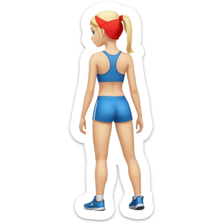 sporty blonde woman cartoon emoji style without cloths back view sticker