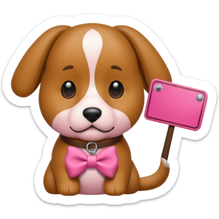 Un cane con un fiocco rosa in testa che tiene sulle zampe un cartello con scritto : “condividi il canale!” sticker