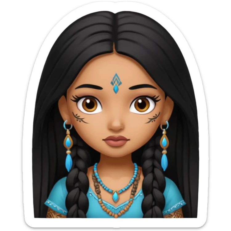 an ios genmoji for a pretty bratz indian girl with black long hair  tattooed, beautiful girl sticker