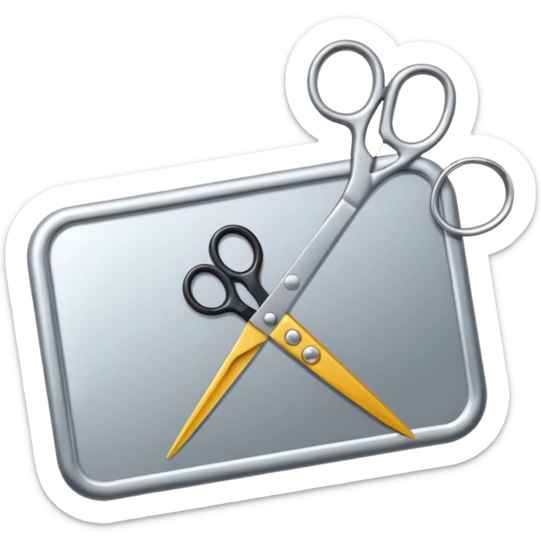 un restangulo con el simbolo de reproducir en el medio y una tijera a un lado sticker