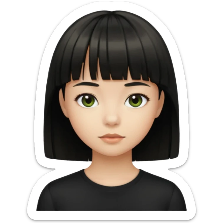 Emoji zombie girl verde com cabelo preto liso  curto com franja com uma blusa preta sticker