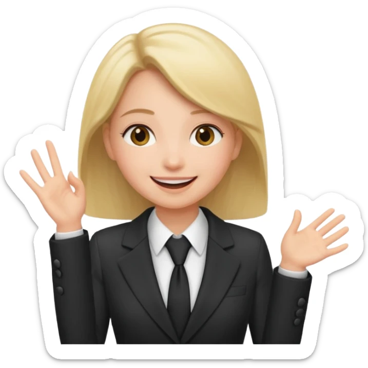 a girl in a suit tells a group of people something sticker