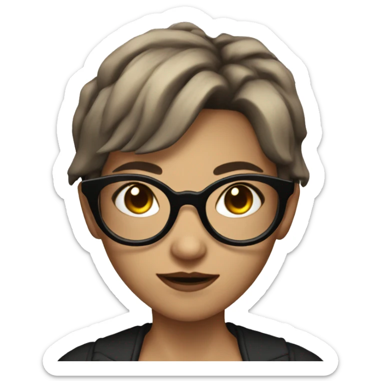 demon girl with brown short hair and round black glasses sticker