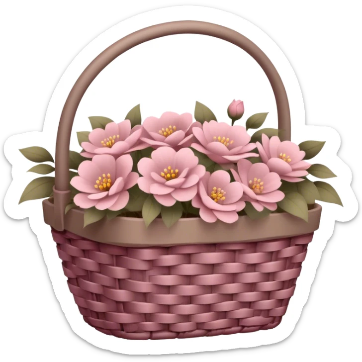 Taupe coloured wicker basket with dusty rose coloured flowers sticker