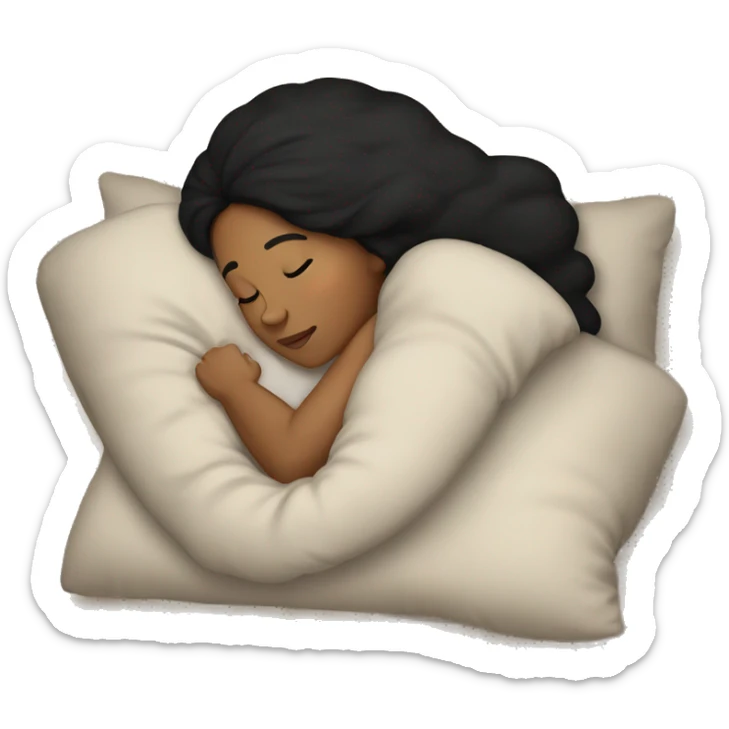 Sleeping woman with light brown skin and black hair laying on pillow in large bed with black covers cozy sticker