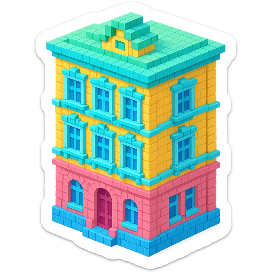 old Saint Petersburg building, classic architecture, ornate facade, pastel colors, isometric view sticker