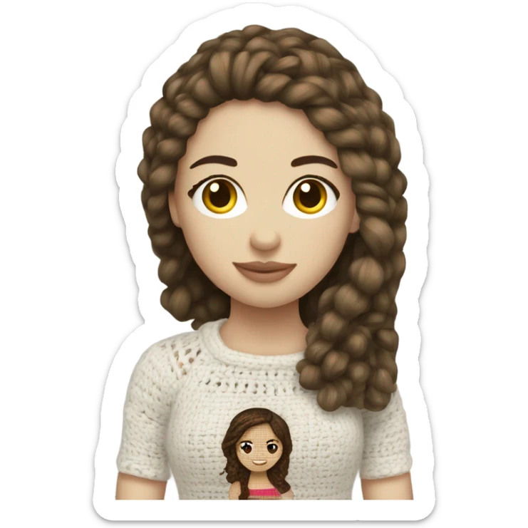 White skin girl with brunette hair doing crochet sticker