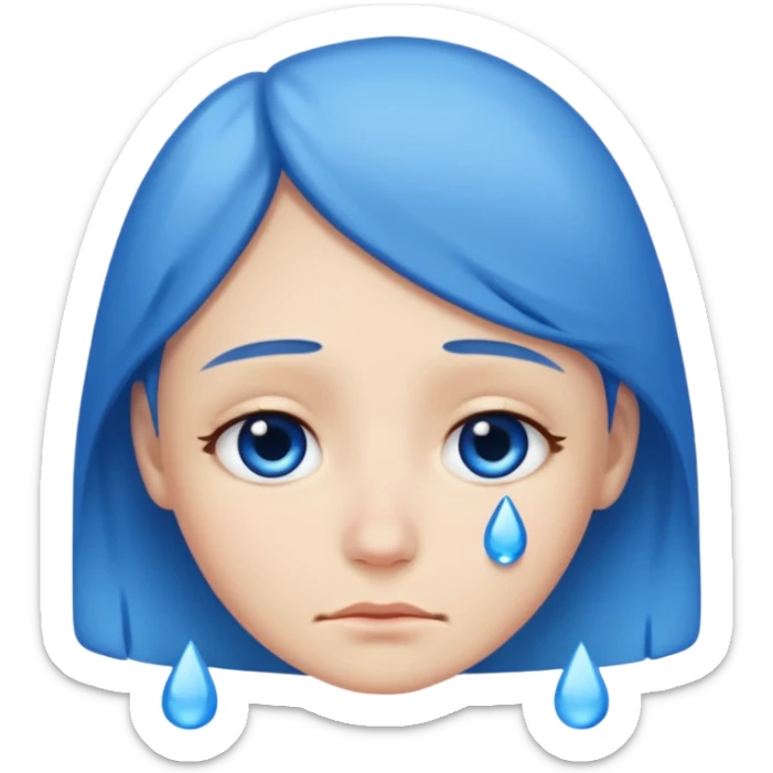 mix of these two 🥺☺️ but make it classic orginal emoji not woman or man face and without hearts and a little bit sad but still smile, make the drops blue like cry sticker