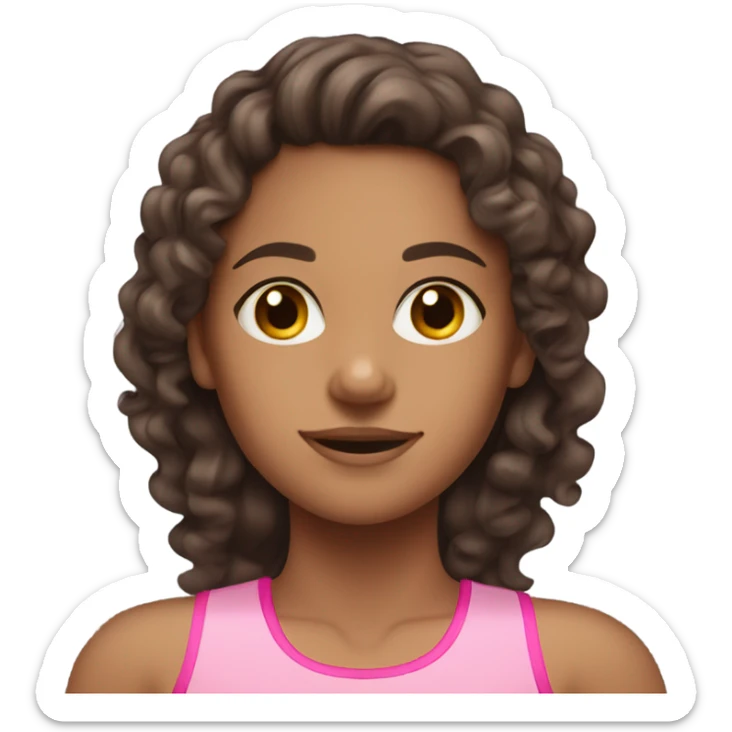 Tan girl with long dark brown curly hair in pink gym wear  sticker