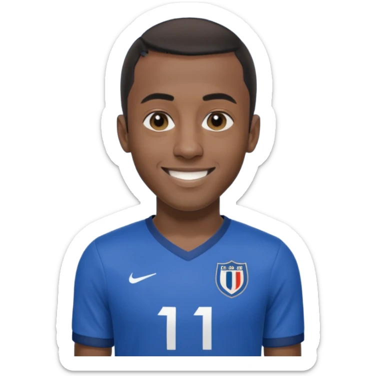 Blaise Matuidi smiling, short hair, athletic build, wearing a blue football jersey sticker