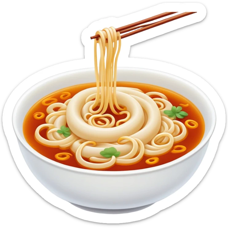 Chengdu sweet water noodles with sweet sauce, simplified emoji style with bold outlines and bright colors, cartoon style Tianshui Mian dessert-like noodle sticker