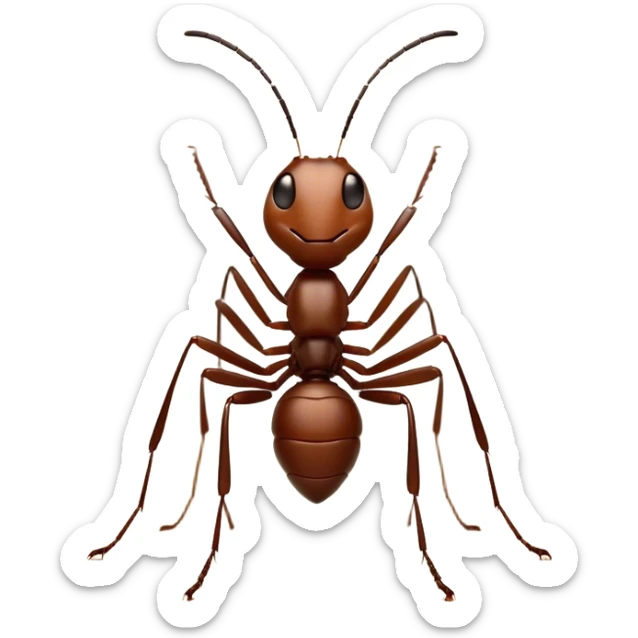 Cinematic Industrious Ant Portrait Emoji, Poised and diligent, with a tiny, meticulously detailed body in earthy tones, sharp, observant eyes and agile limbs, Simplified yet precise and sophisticated features, highly detailed, glowing with a soft, natural luminescence, high shine, intelligent and determined, stylized with an air of hardworking resilience, focused and alert, soft glowing outline, capturing the essence of a watchful ant that appears ready to march out of the screen with effortless precision! sticker