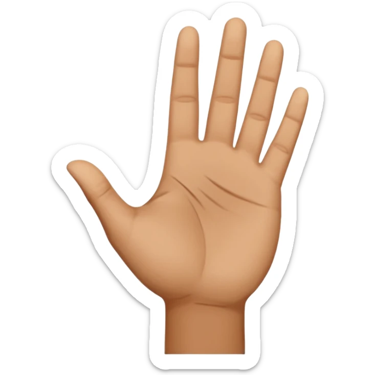 a .5 veiw of a person with their hand out in front of them facing palm up, and their other hand facing sideways, resting in the first hand to make a T shape. this mimics the hand motion for the slang term “boi” sticker