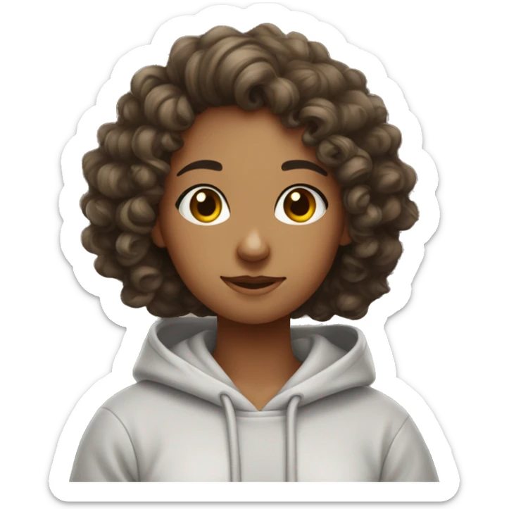 Curly hair girl studying with hoodie that says “Elena” on it sticker