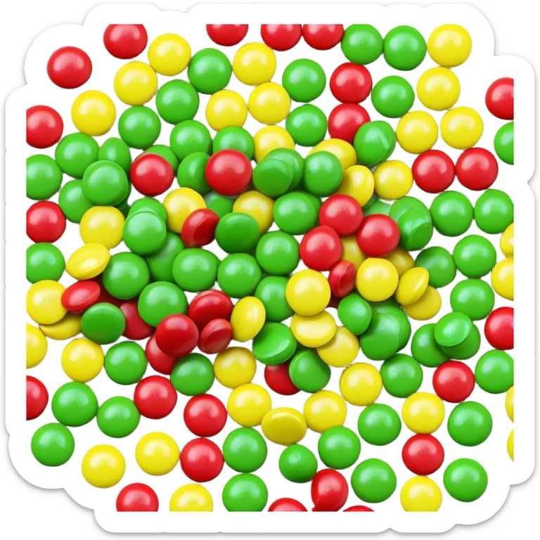 A pile of green Skittles candies next to a colorful Skittles package. Simple minimalist design. sticker