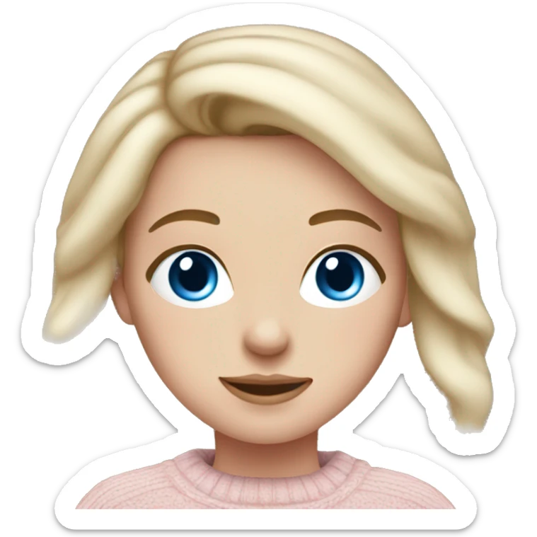 White girl with dark blonde hair and blue eyes wearing pale pink sweater sticker