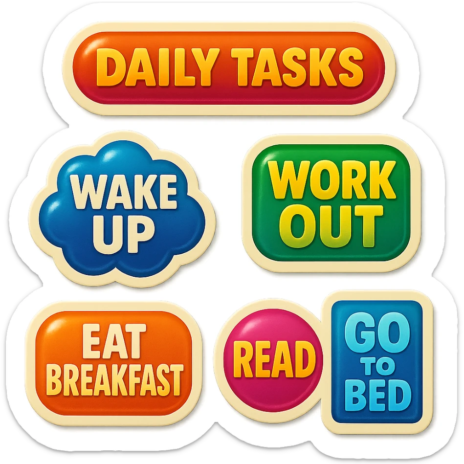 A daily tasks list in retro stickers style, with a vintage design and bright colors sticker