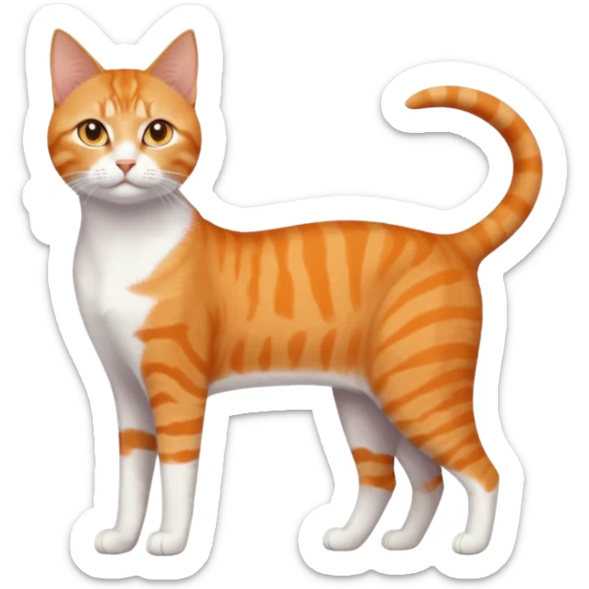 full body orange domestic shorthair slim cat with yellow/orange eyes and a white triangle pattern on his face playing sticker