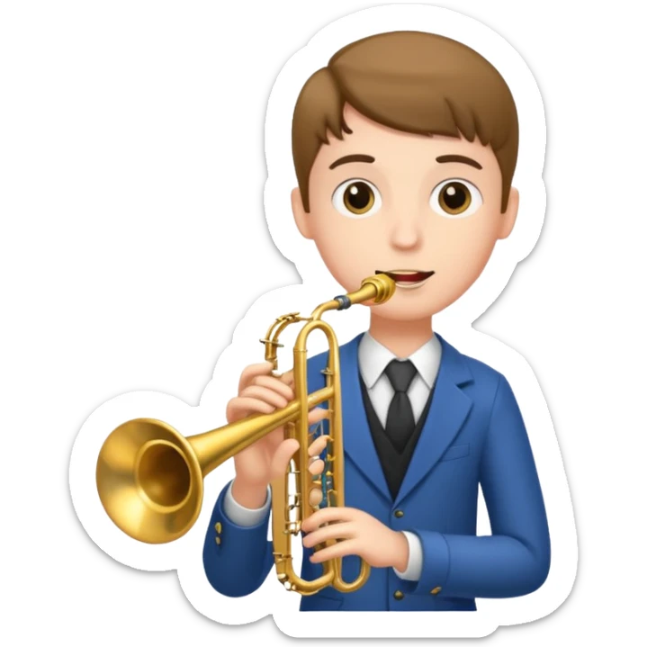 Boy with 4 arms holding a trumpet in one hand and a saxophone in the other sticker
