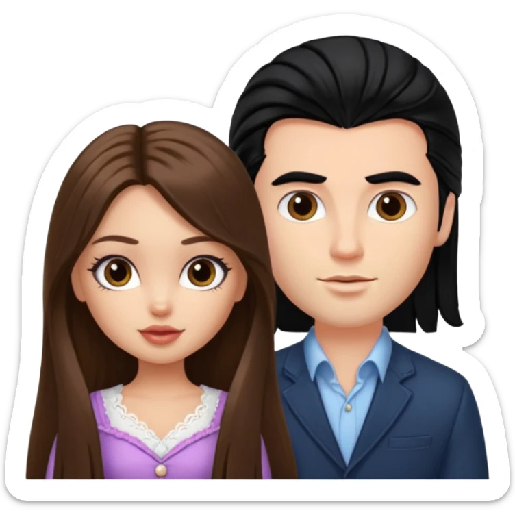 a pretty fair bratz girl with long brown hair and handsome white man with black hair sticker