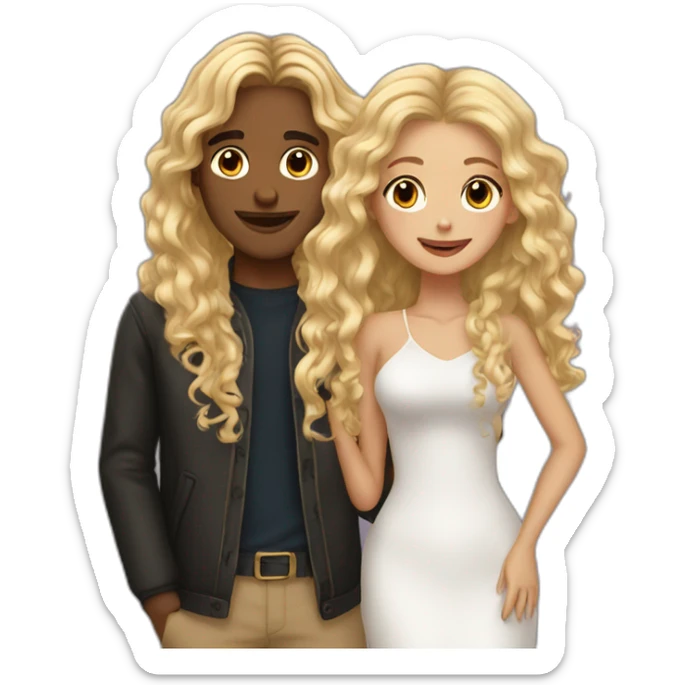 blonde guy with long hair loves black girl with curly long hair sticker