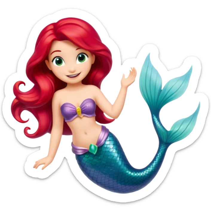 Isolated, detaile illustration of the most incredibly adorable Disney mermaid Ariel 
figurine imaginable, toy style. sticker